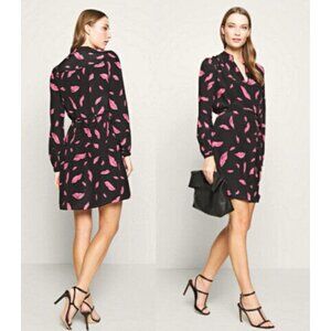 Diane von Furstenberg Glenda Silk Crepe De Chine Shirt Dress Womens Sz XS Lips